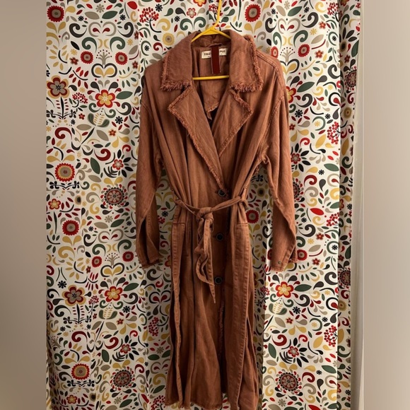 NWOT- Free People "Kelly" Freyed Edging Belted Trench Coat -Size XS/S - Picture 6 of 6